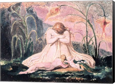 Framed Book of Thel; Thel leaning over the 'Matron Clay' and the worm, 1789 Print