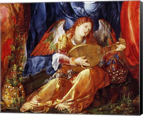 Framed Festival of the Rosary, detail of the angel musician, 1506 Print