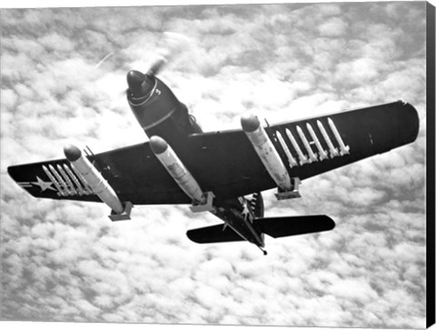Framed Low angle view of a fighter plane carrying missiles in flight, Martin AM-1 Mauler, US Navy Print