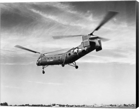 Framed Low angle view of a military helicopter in flight, H-21D Helicopter, US Military Print