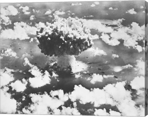 Framed High angle view of an atomic bomb explosion, Bikini Atoll, Marshall Islands, July 25, 1946 Print