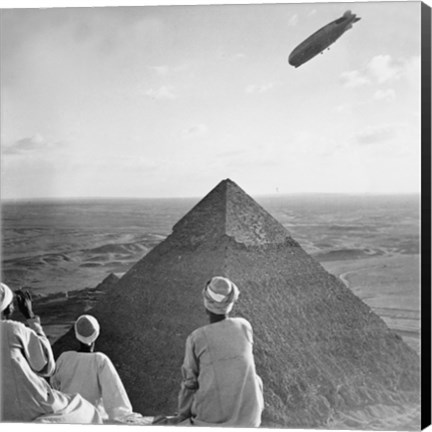 Framed Graf Zeppelin's Rendezvous with Pyraminds of Gizeh, Egypt Print
