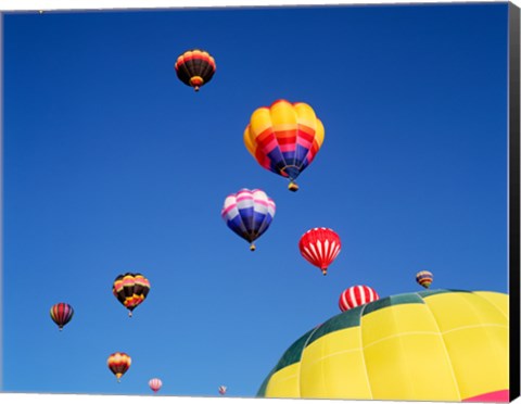Framed Hot Air Balloons Flying Away in a Group Print