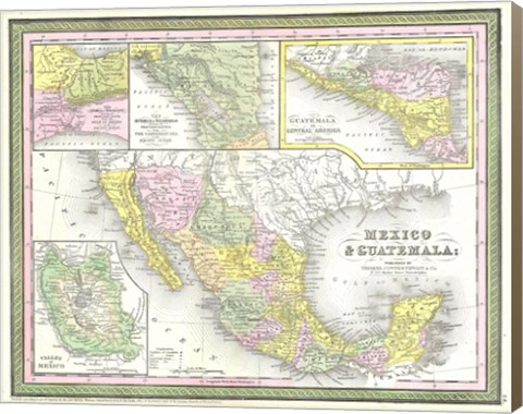 Framed 1850 Mitchell Map of Mexico Texas Print
