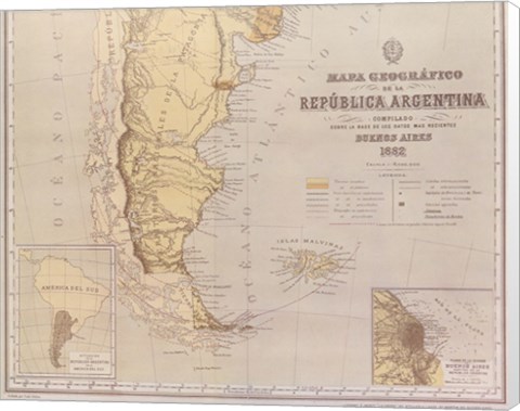 Framed Map of Argentina 1883 Print