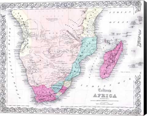 Framed 1855 Colton Map of Southern Africa Print