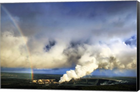 Framed Rainbow and Eruption of Halema`uma`u Vent at Kilauea Print