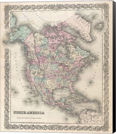 Framed 1855 Colton Map of North America Print