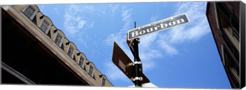 Framed Street name signboard on a pole, Bourbon Street, French Market, French Quarter, New Orleans, Louisiana, USA Print