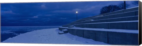 Framed Snow on steps at the lakeside, Lake Michigan, Chicago, Cook County, Illinois, USA Print