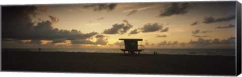 Framed Silhouette of a lifeguard hut on the beach, South Beach, Miami Beach, Miami-Dade County, Florida, USA Print