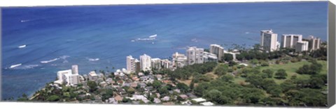 Framed Aerial view of a city at waterfront, Honolulu, Oahu, Honolulu County, Hawaii, USA 2010 Print
