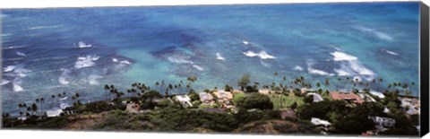 Framed Aerial view of the pacific ocean, Ocean Villas, Honolulu, Oahu, Hawaii, USA Print