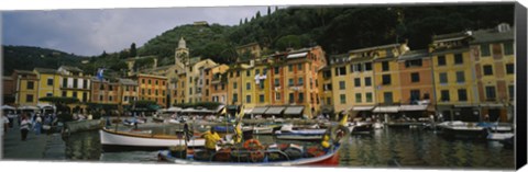 Framed Fishing boats at the harbor, Portofino, Italy Print