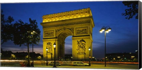 Framed Arc De Triomphe at night, Paris, France Print