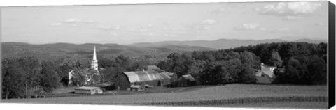 Framed High angle view of barns in a field, Peacham, Vermont (black and white) Print