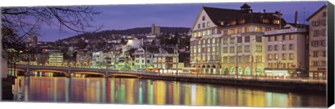 Framed Switzerland, Zurich, River Limmat, view of buildings along a river Print