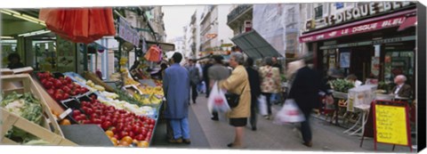 Framed Group Of People In A Street Market, Rue De Levy, Paris, France Print