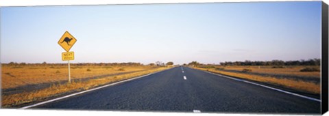Framed Kangaroo Road Warning Sign, Outback Highway, Australia Print