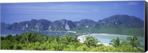 Framed Thailand, Phi Phi Islands, Mountain range and trees in the island Print