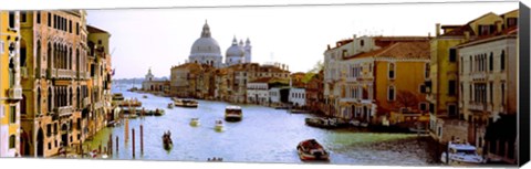 Framed Boats in a canal with a church in the background, Santa Maria della Salute, Grand Canal, Venice, Veneto, Italy Print
