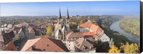 Framed Old town viewed from Blue Tower, Bad Wimpfen, Baden-Wurttemberg, Germany Print