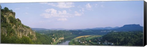 Framed High angle view of a river flowing through a landscape, Elbe River, Elbsandstein Mountains, Saxony, Switzerland, Germany Print