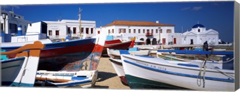 Framed Rowboats on a harbor, Mykonos, Greece Print