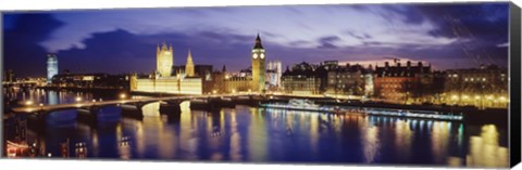 Framed Buildings lit up at dusk, Big Ben, Houses Of Parliament, London, England Print