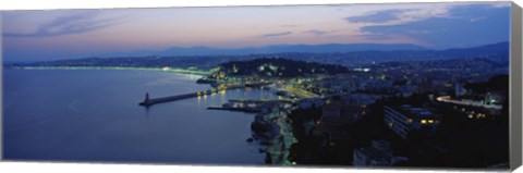 Framed Aerial view of a coastline at dusk, Nice, France Print