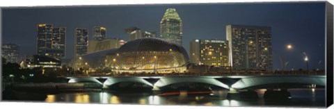 Framed Buildings lit up at night, Esplanade Bridge, Esplanade Drive, Singapore Print