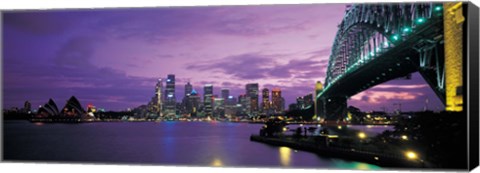 Framed Port Jackson, Sydney Harbor And Bridge Night, Sydney, Australia Print