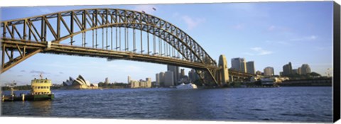 Framed Australia, New South Wales, Sydney, Sydney harbor, View of bridge and city Print
