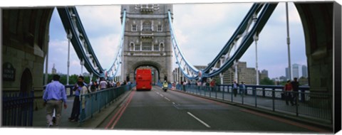 Framed Bus on a bridge, London Bridge, London, England Print