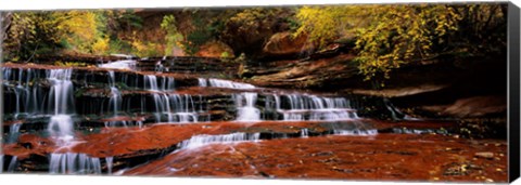 Framed Waterfall in a forest, North Creek, Zion National Park, Utah, USA Print