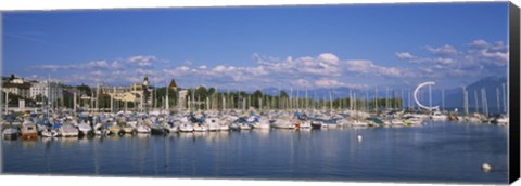 Framed Boats moored at a harbor, Lake Geneva, Lausanne, Switzerland Print