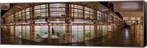 Framed 180 degree view of the corridor of a prison, Alcatraz Island, San Francisco, California, USA Print