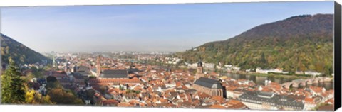 Framed High angle view of a city at the riverside, Neckar River, Heidelberg, Baden-Wurttemberg, Germany Print