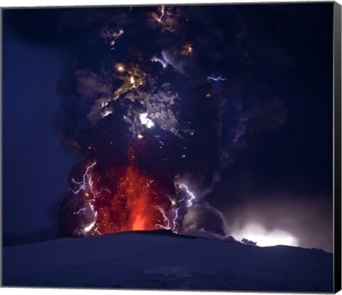 Framed Close Up of an Erupting Volcano, Eyjafjallajokull, Iceland Print