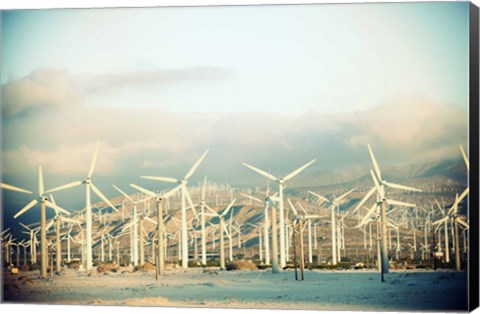 Framed Wind turbines with mountains in the background, Palm Springs, Riverside County, California, USA Print