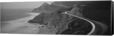 Framed Dusk Highway 1 Pacific Coast CA (black and white) Print