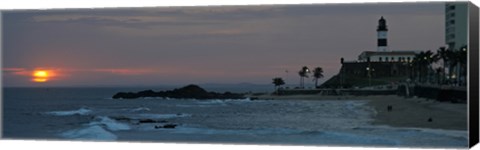 Framed Porto Da Barra Beach with Forte De Santo Antonio Lighthouse at sunset, Salvador, Bahia, Brazil Print