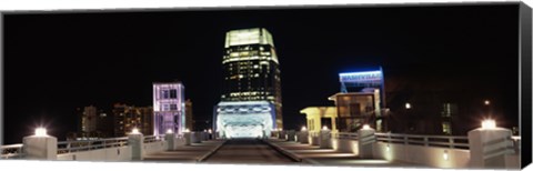 Framed Skyline at night  from Shelby Street Bridge, Nashville, Tennessee Print
