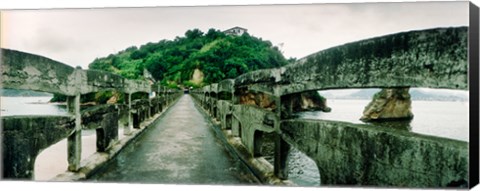 Framed Stone bridge leading to a small island, Niteroi, Rio de Janeiro, Brazil Print