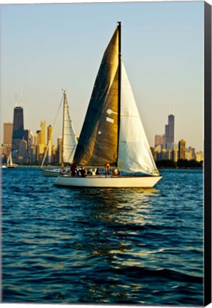 Framed Sailboat in a lake, Lake Michigan, Chicago, Cook County, Illinois, USA Print