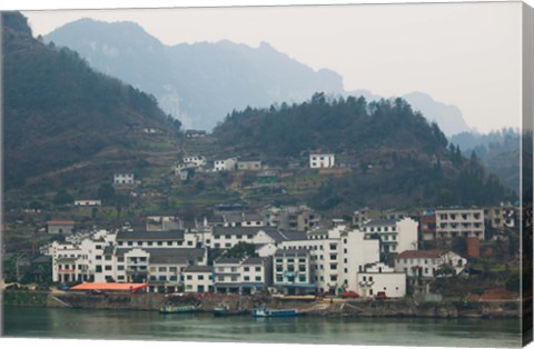 Framed Town by Three Gorges Dam, Yangtze River, Hubei Province, China Print