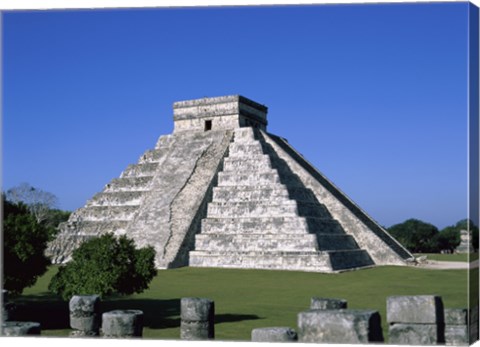 Framed Old ruins of a pyramid,  Chichen Itza Mayan Print