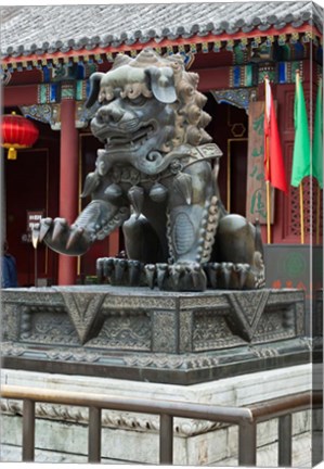 Framed China, Beijing. Bronze lion sculpture, Fragrant Hill Print