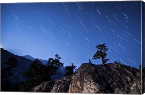 Framed Whisps of moonlight shine through the mountain peaks of Inyo National Forest Print