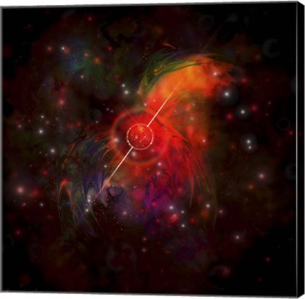Framed pulsar star radiating strong beams of light Print